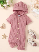 Load image into Gallery viewer, Baby Textured Button Front Hooded Jumpsuit with Ears
