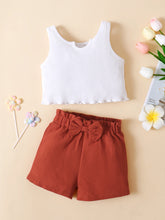 Load image into Gallery viewer, Girls Ribbed Notched Tank and Bow Detail Shorts Set
