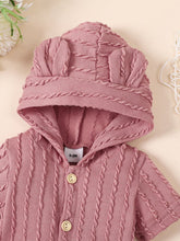 Load image into Gallery viewer, Baby Textured Button Front Hooded Jumpsuit with Ears
