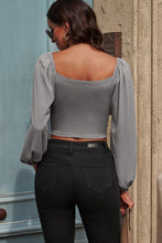 Load image into Gallery viewer, Drawstring Detail Balloon Sleeve Cropped Blouse
