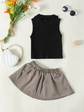 Load image into Gallery viewer, Girls Ribbed Sleeveless Top and Plaid Skirt Set
