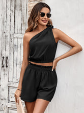 Load image into Gallery viewer, One-Shoulder Crop Top and Paperbag Waist Shorts Set
