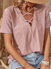 Load image into Gallery viewer, Crisscross V-Neck Eyelet Top
