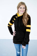 Load image into Gallery viewer, Black and Gold Women&#39;s Double Hoodie Sweatshirt
