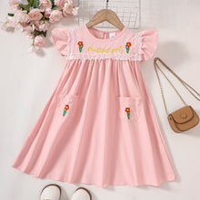 Load image into Gallery viewer, Girls Embroidered Lace Trim Round Neck Dress
