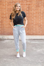 Load image into Gallery viewer, Accent Joggers | Heather Grey &amp; Teal
