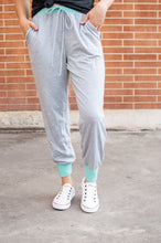 Load image into Gallery viewer, Accent Joggers | Heather Grey &amp; Teal

