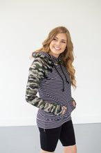 Load image into Gallery viewer, Camo and Stripes Women&#39;s Double Hooded Sweatshirt
