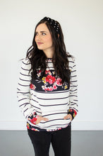 Load image into Gallery viewer, Striped Floral Crew Neck
