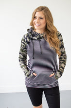 Load image into Gallery viewer, Camo and Stripes Women&#39;s Double Hooded Sweatshirt
