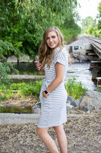 Load image into Gallery viewer, Dress with Pockets | Small Grey and White Stripes
