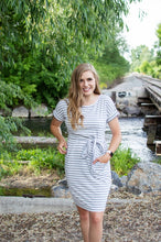 Load image into Gallery viewer, Dress with Pockets | Small Grey and White Stripes

