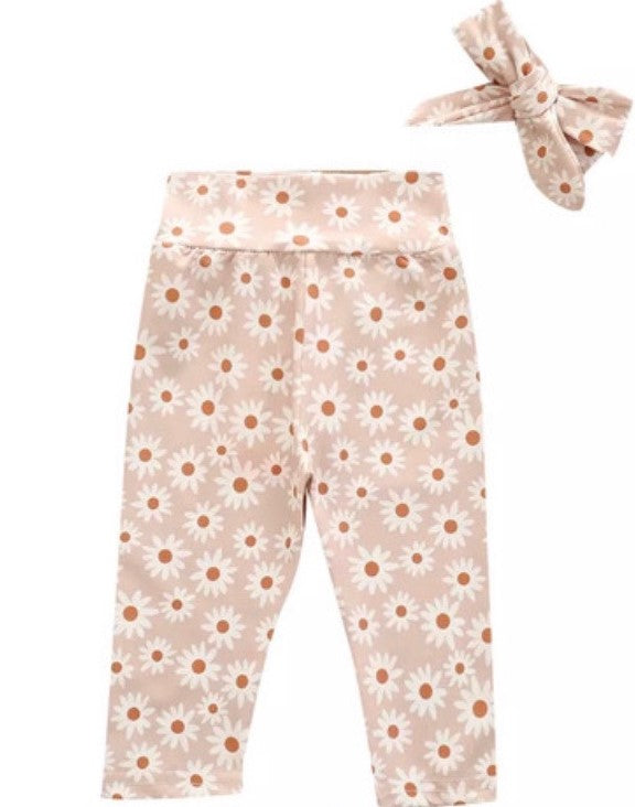 Charlotte Pink Daisy Print Leggings with Matching Hairbow