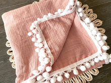 Load image into Gallery viewer, Dusty Pink Reilly Pom Muslin Swaddle Blanket
