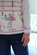 Load image into Gallery viewer, Sleeve detailing on floral sweatshirt.
