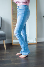 Load image into Gallery viewer, Side view of model wearing high waisted flares
