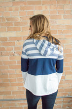 Load image into Gallery viewer, Model showing back view of striped hoodie.
