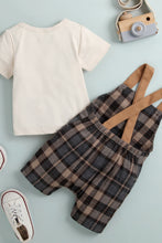 Load image into Gallery viewer, Baby Round Neck Tee and Plaid Overalls Set
