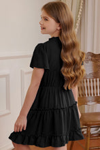 Load image into Gallery viewer, Girls Frilled Notched Neck Puff Sleeve Dress
