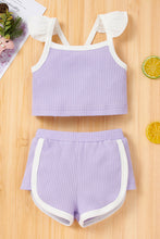 Load image into Gallery viewer, Baby Girl Contrast Trim Ribbed Cami and Shorts Set
