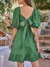 Load image into Gallery viewer, Square Neck Balloon Sleeve Tied Dress
