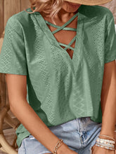Load image into Gallery viewer, Crisscross V-Neck Eyelet Top
