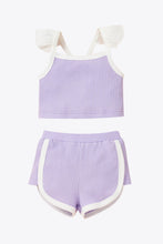 Load image into Gallery viewer, Baby Girl Contrast Trim Ribbed Cami and Shorts Set
