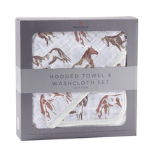 Load image into Gallery viewer, Wild Horses Hooded Towel and Washcloth Set
